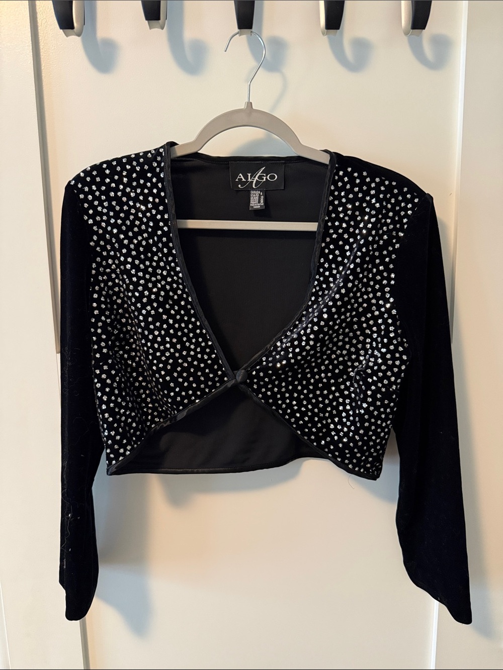 Black Velvet Cropped Bolero with Silver Stud Embellishments